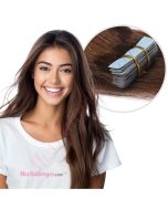 Brun #4 Rallonges Bandes Adhésives - Cheveux Humains Naturels